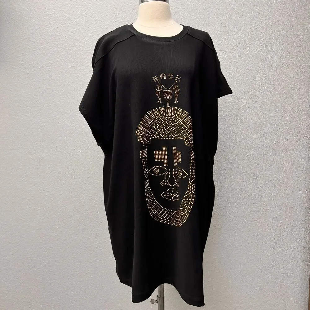 Black sleeveless loose top with tribal art‎ Festac Top Native Nack Apparel NWT - Picture 2 of 9